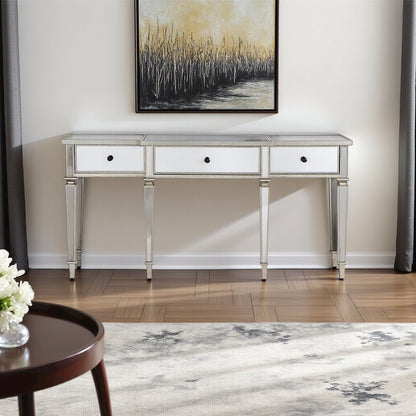 Silver Mirrored Console Table - Elegant Vanity Desk for Living Room