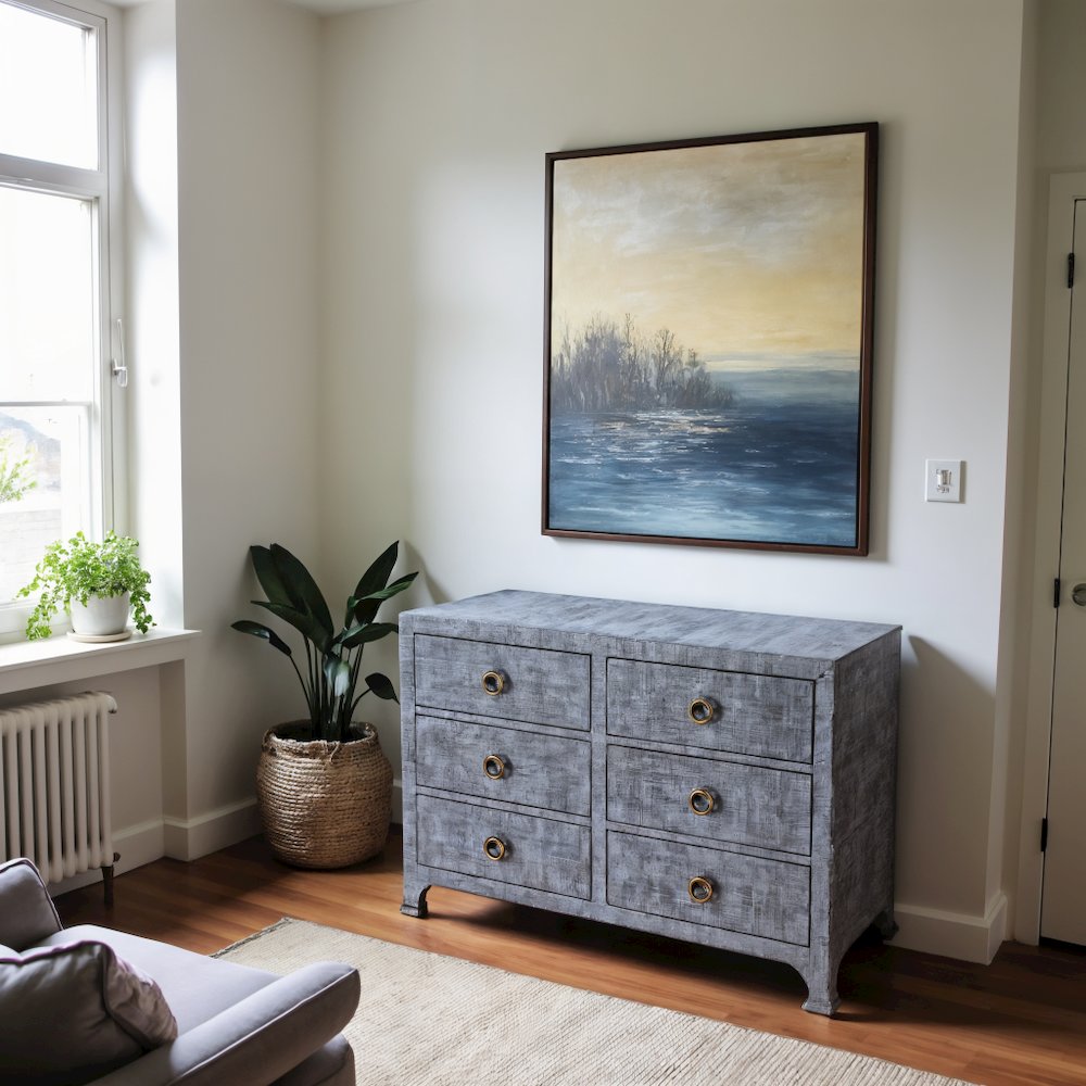 Elegant Gray 6 Drawer Dresser for Women’s Bedroom - Double Dresser