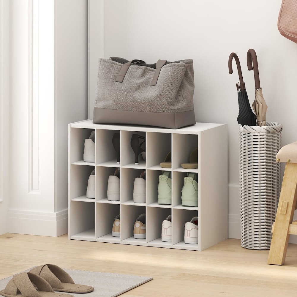FANO Shoe Rack, 15-Cube Shoe Organizer, Stackable Shoe Storage, White