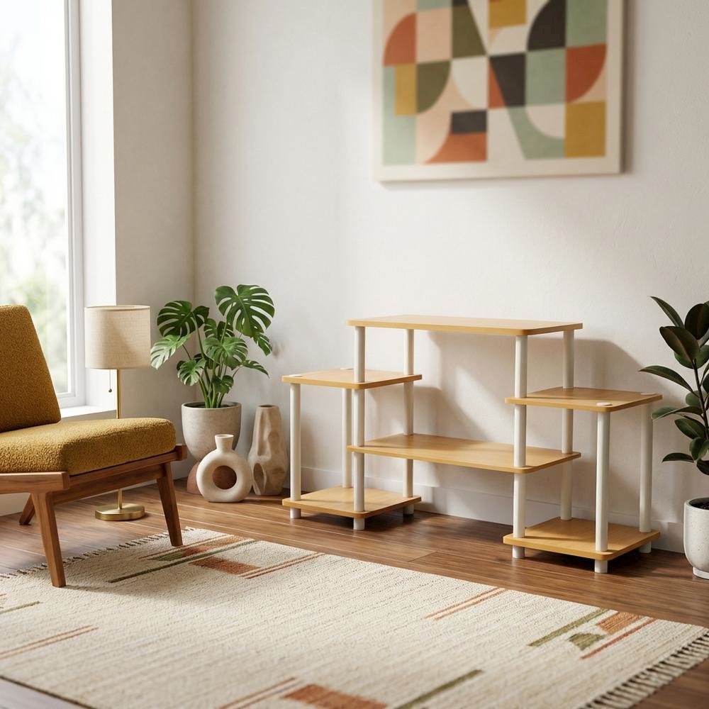 Beech and White No Tools Entertainment Center with Modern Design