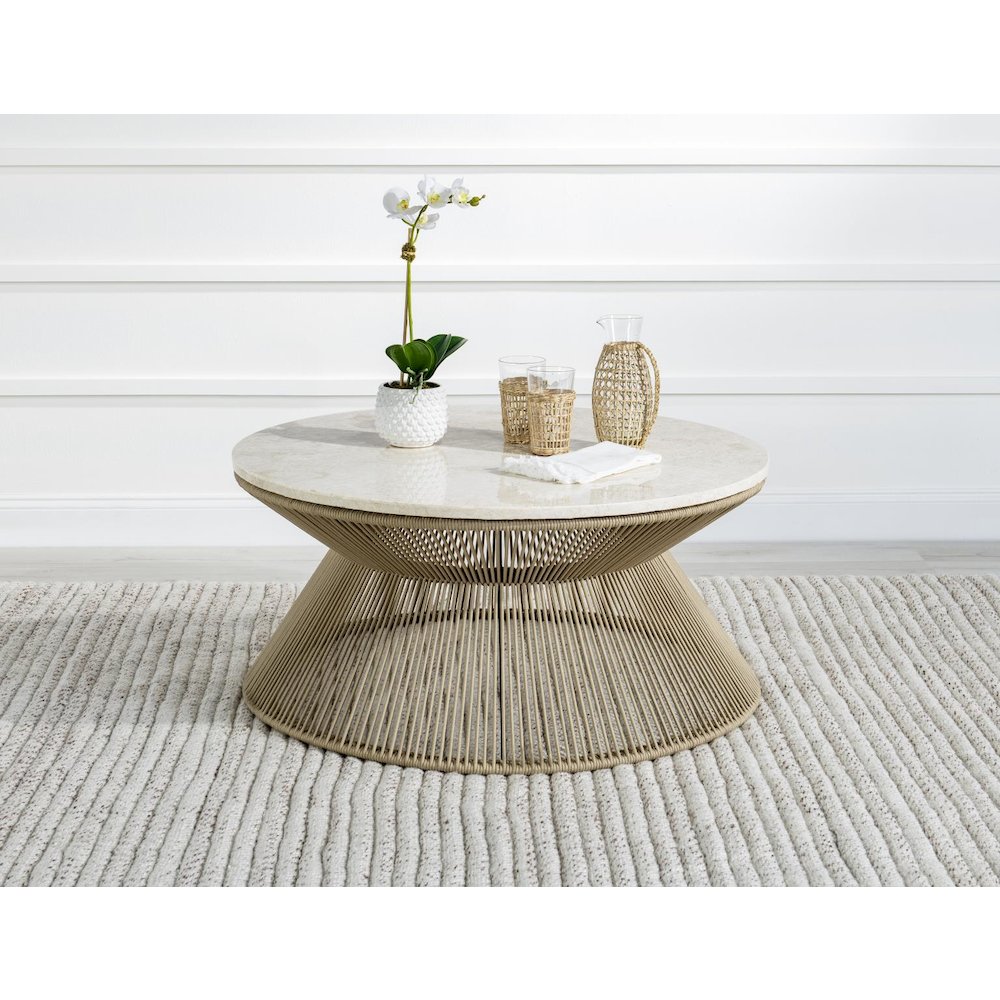 Biscayne Rope Cocktail Table with Travertine Top