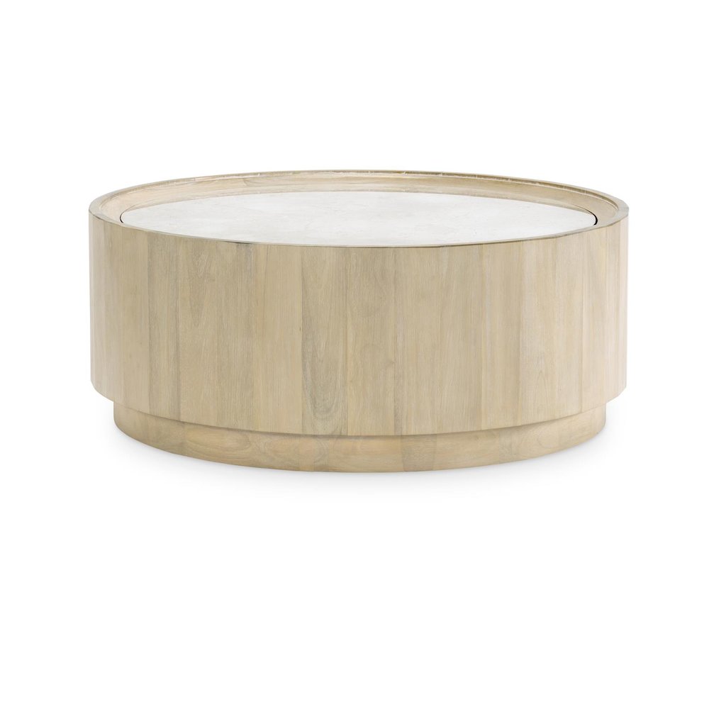 Biscayne Round Cocktail Table with Travertine Top and Casters