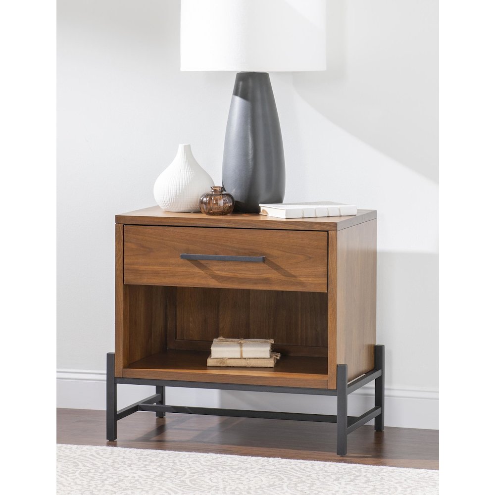 Open Nightstand (1 Drawer, Shelf, Led Light, Power With 2 Outlets, 1 USB)