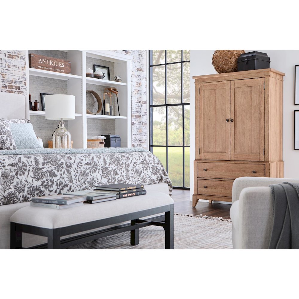 Armoire (2 doors, 2 adj shelves, 1 clothing rod, cedar lined bottom drawer)