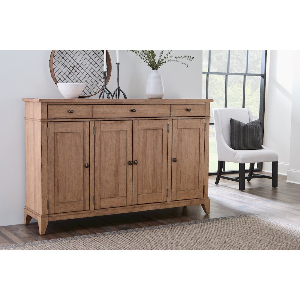 Credenza (4 doors, 3 drawers, 1 silver tray, 3 adj shelves)