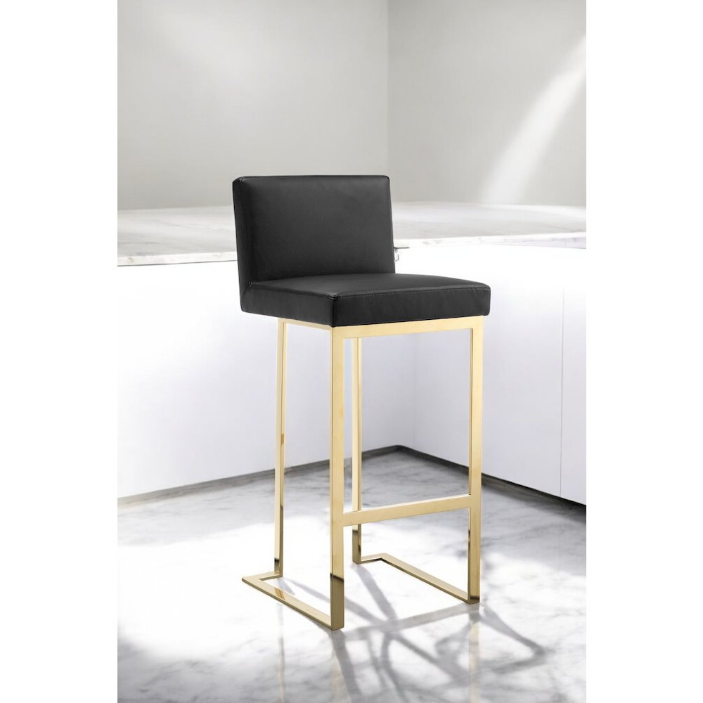 Dexter Bar Stool Faux Leather Black & Gold