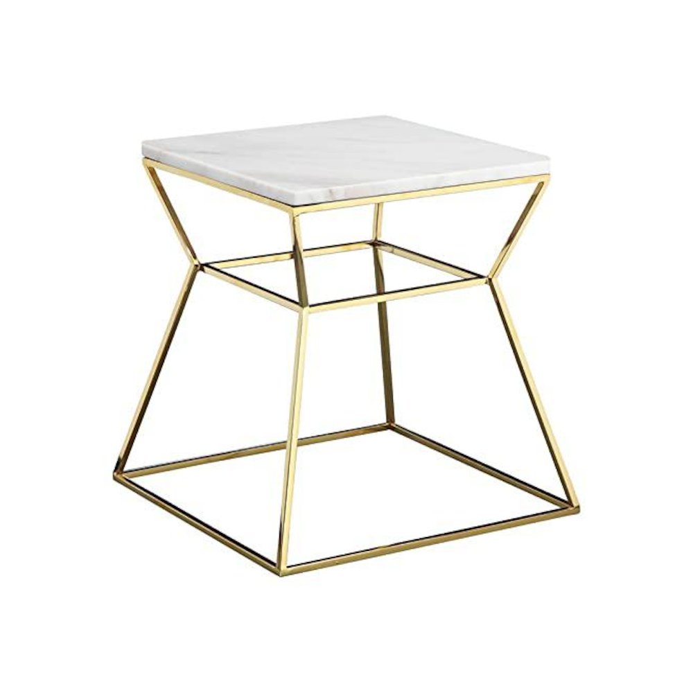 Gold Geo Side Table White  Marble
