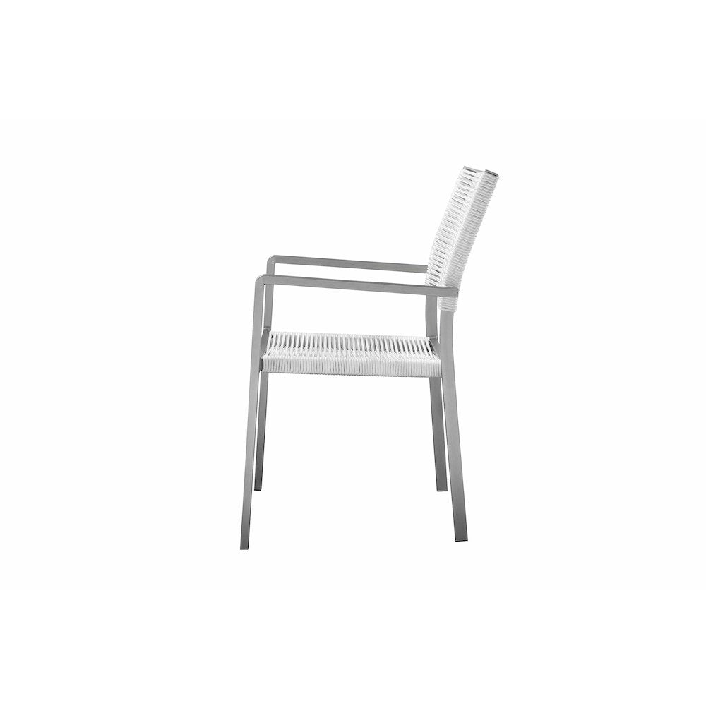Bella 7 Piece Dining Furniture Set, Grey In Aluminum, Rope
