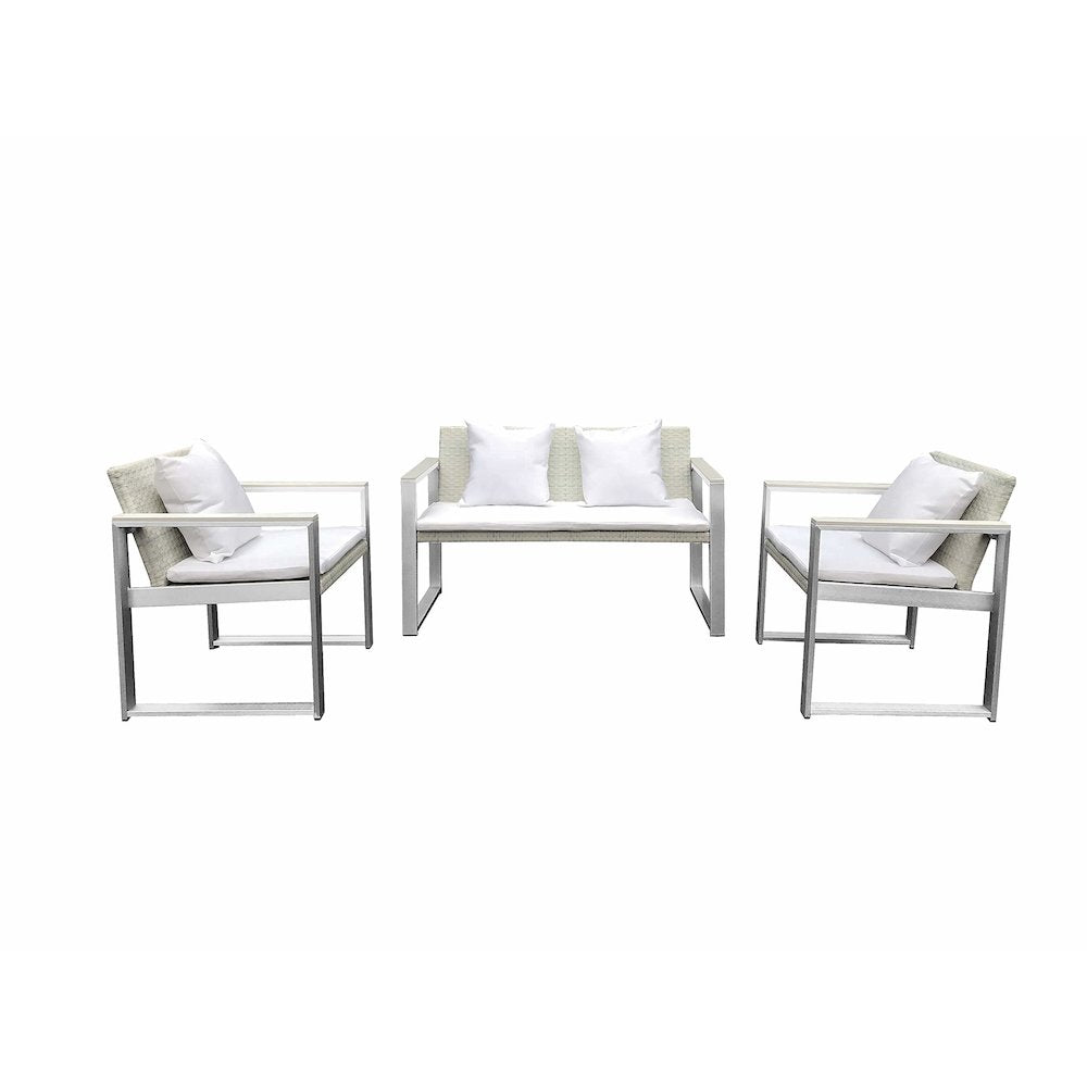 Chester 4 Piece Sofa, Brushed White In Aluminum, Rattan