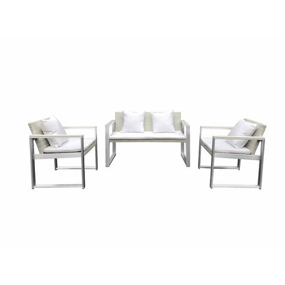 Chester 4 Piece Sofa, Brushed White In Aluminum, Rattan