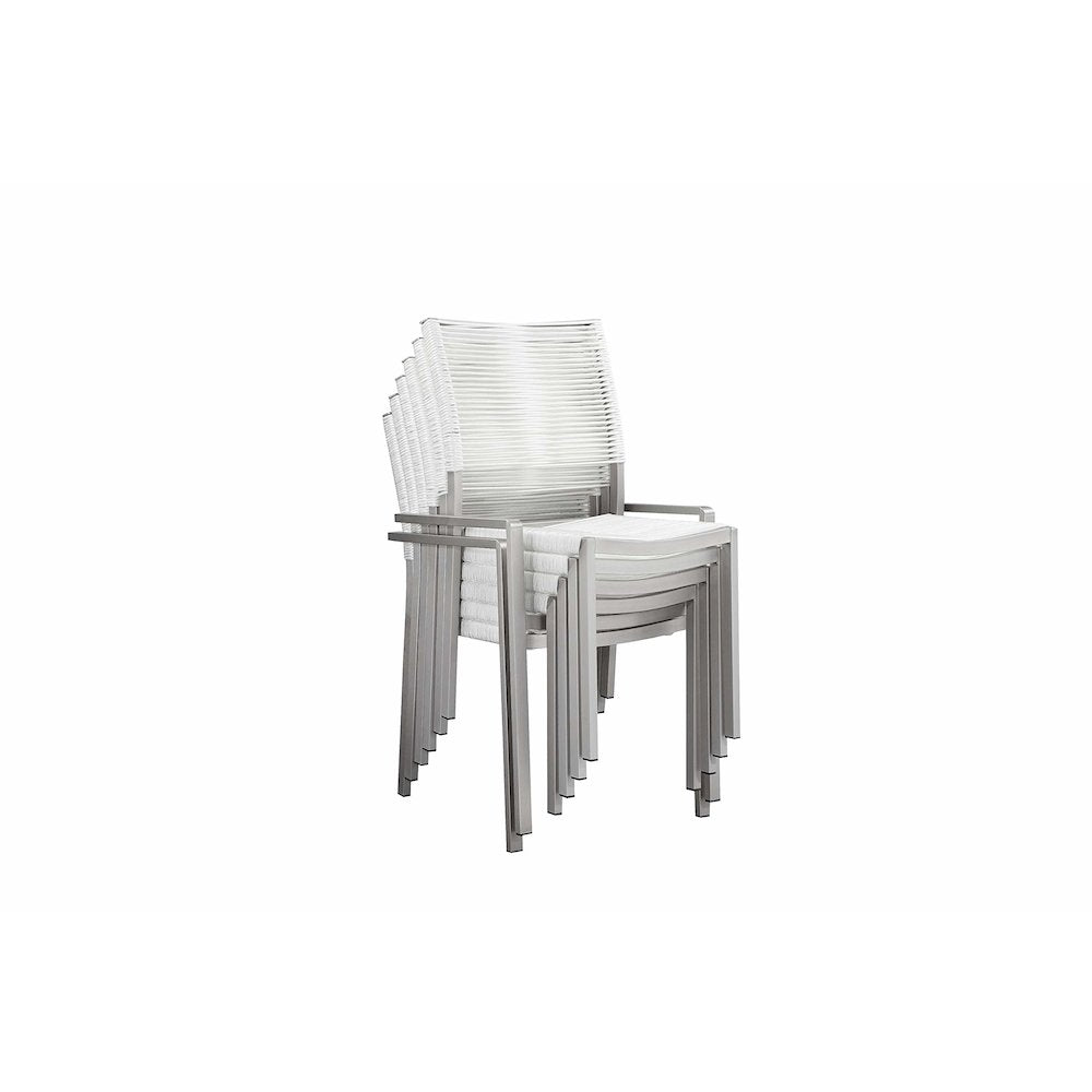 Bella 7 Piece Dining Furniture Set, Grey In Aluminum, Rope