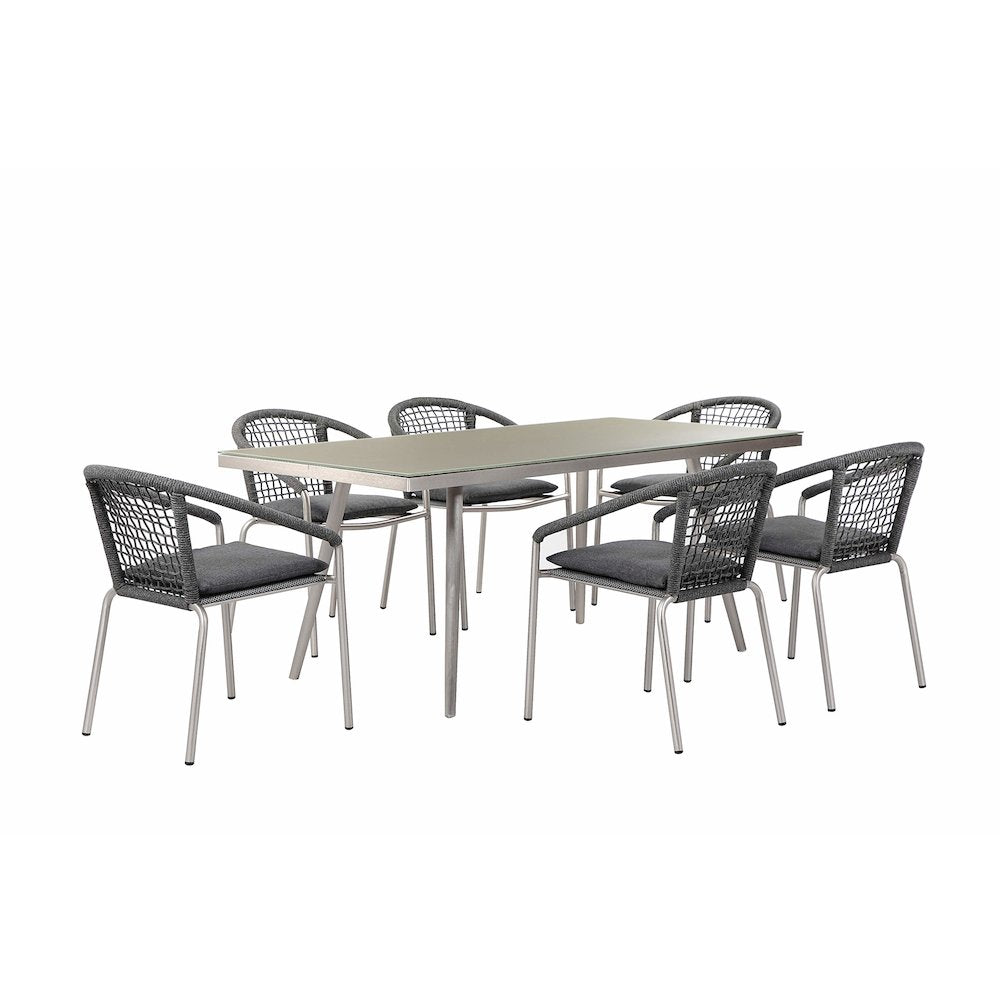 Chelsea 7 Piece Dining Set Slate In Aluminum, Rope