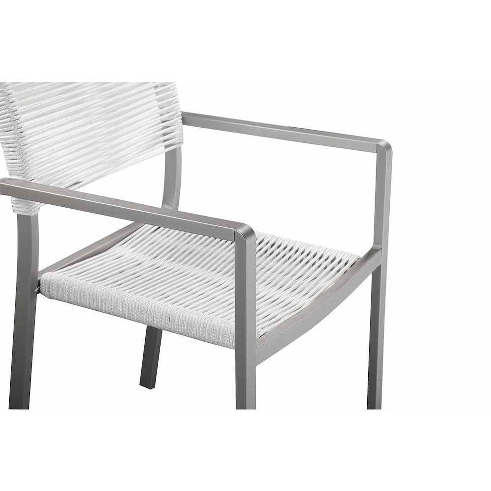 Bella 7 Piece Dining Furniture Set, Grey In Aluminum, Rope