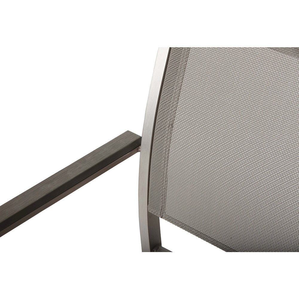 David 7 Piece Dining Set, Brushed Grey In Aluminum, Textilene