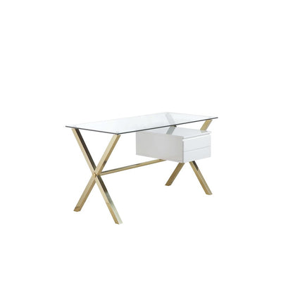Gold Beverly Desk Small White