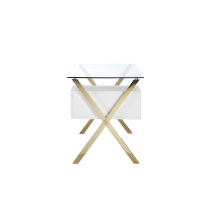 Gold Beverly Desk Small White