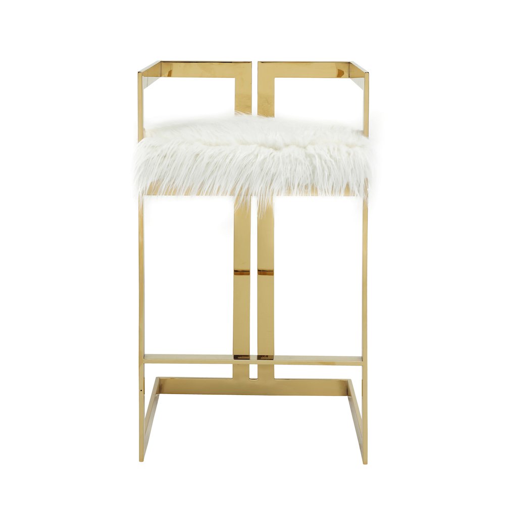 Kenzie Bar Stool Gold/White Faux Fur