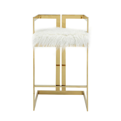 Kenzie Bar Stool Gold/White Faux Fur