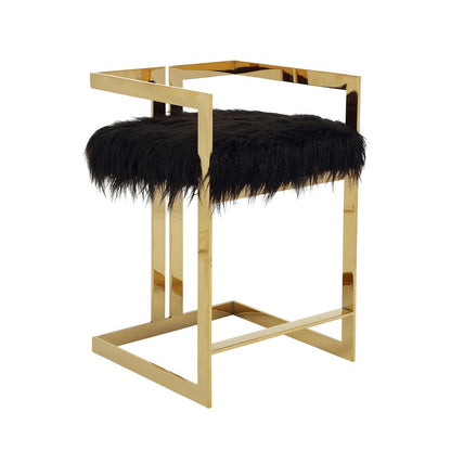 Kenzie Counter Stool Gold/Black Faux Fur