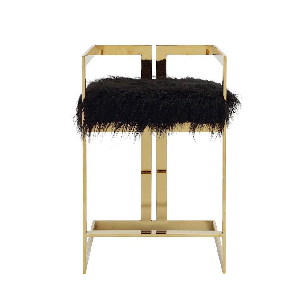 Kenzie Counter Stool Gold/Black Faux Fur