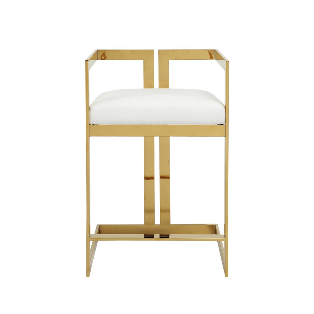 Kenzie Counter Stool Gold/White Faux Leather