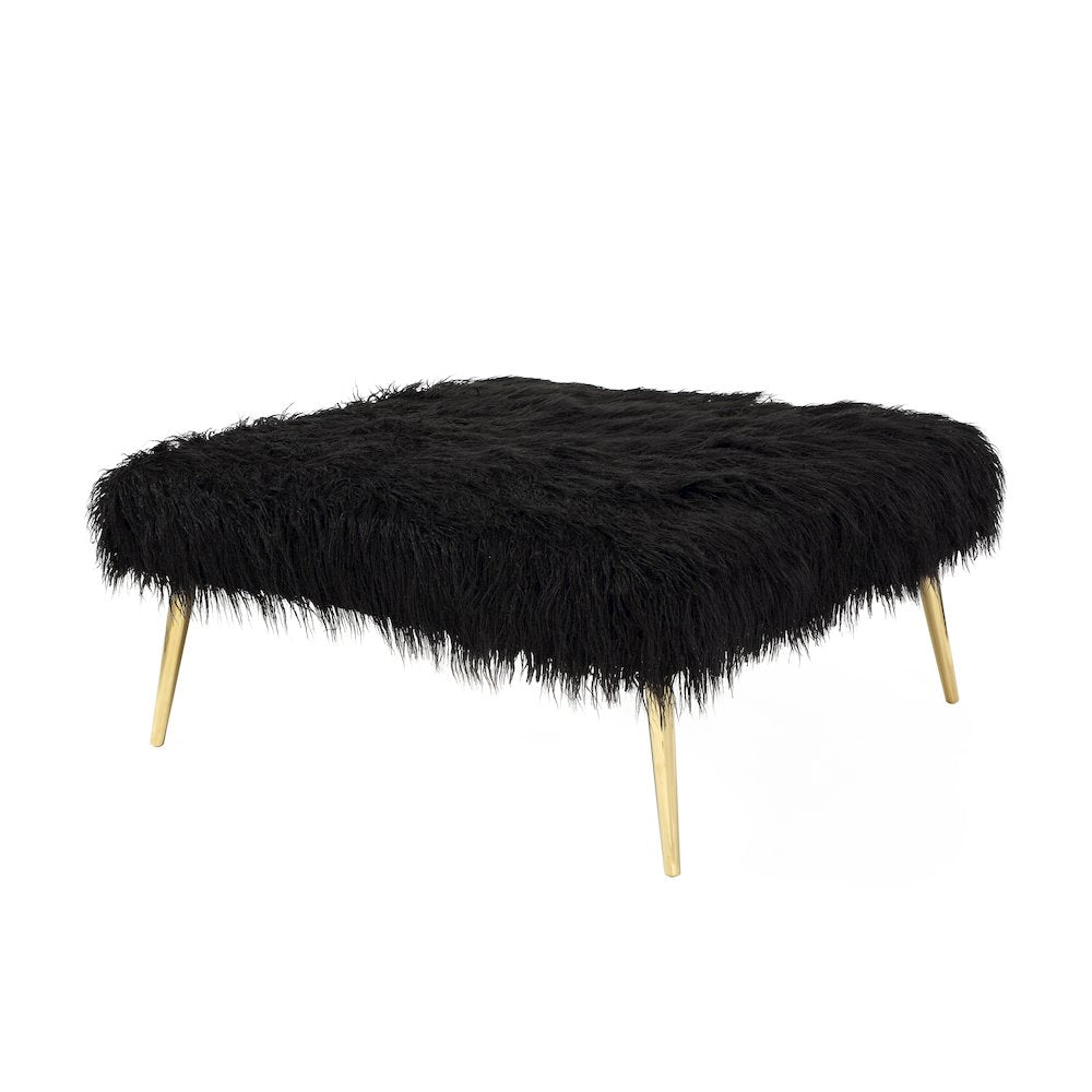 Lammy 36" Square Ottoman Gold/Black Faux Fur
