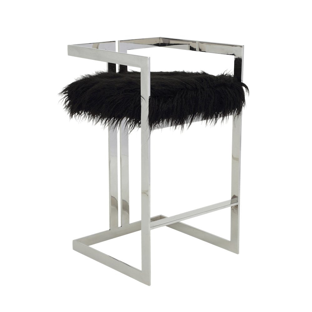Kenzie Bar Stool Silver/Black Faux Fur