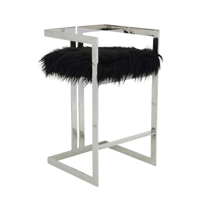 Kenzie Bar Stool Silver/Black Faux Fur