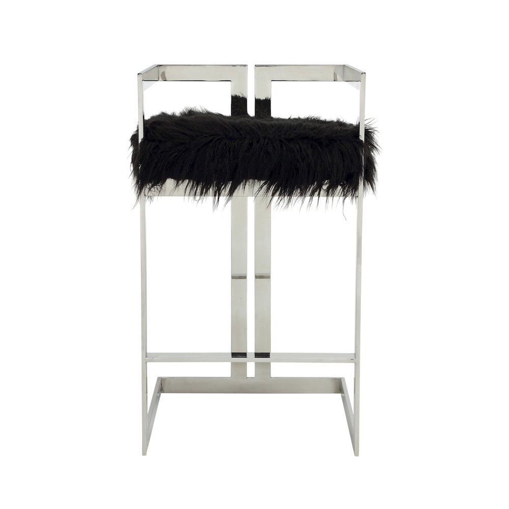 Kenzie Bar Stool Silver/Black Faux Fur