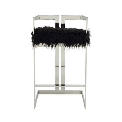 Kenzie Bar Stool Silver/Black Faux Fur