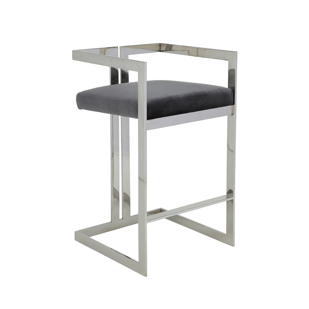 Kenzie Bar Stool Silver/Gray Velvet