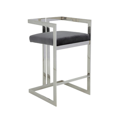Kenzie Bar Stool Silver/Gray Velvet
