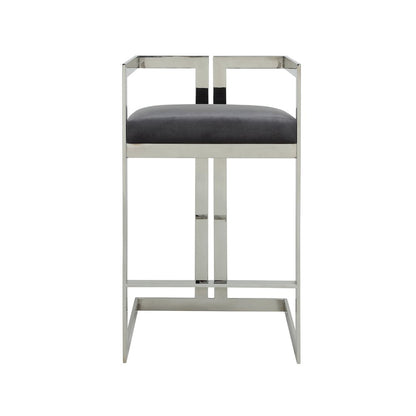 Kenzie Bar Stool Silver/Gray Velvet