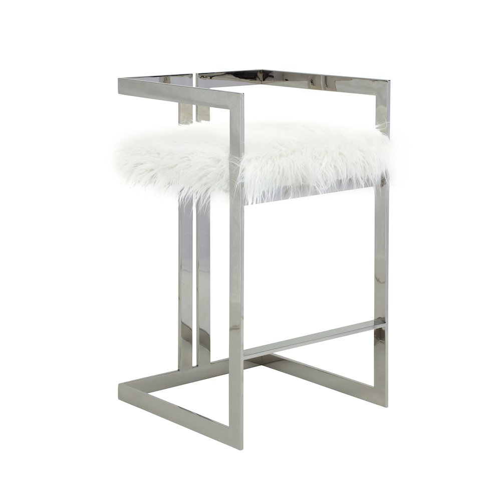 Kenzie Bar Stool Silver/White Faux Fur