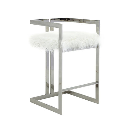 Kenzie Bar Stool Silver/White Faux Fur