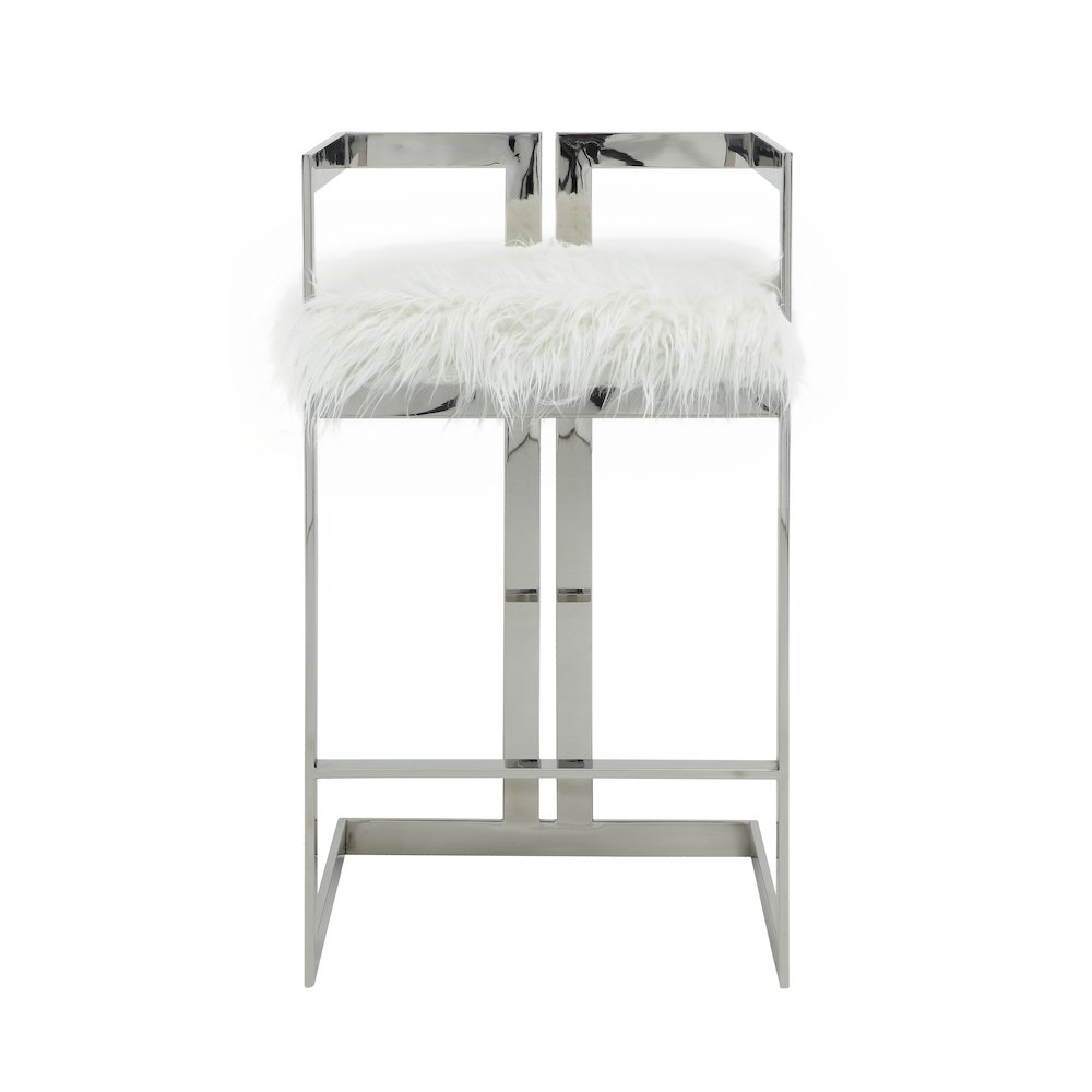 Kenzie Bar Stool Silver/White Faux Fur