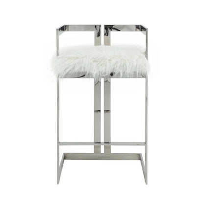 Kenzie Bar Stool Silver/White Faux Fur