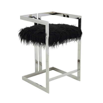 Kenzie Counter Stool Silver/Black Faux Fur