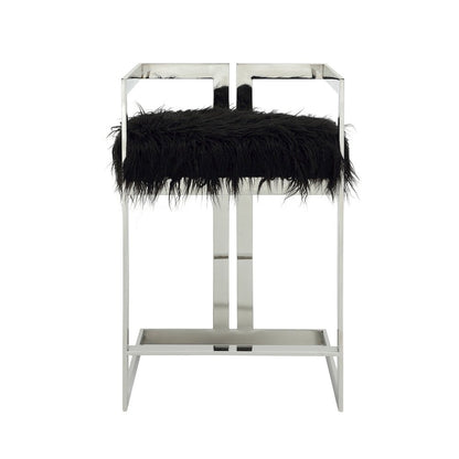 Kenzie Counter Stool Silver/Black Faux Fur