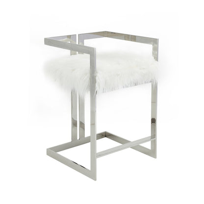 Kenzie Counter Stool Silver/White Faux Fur