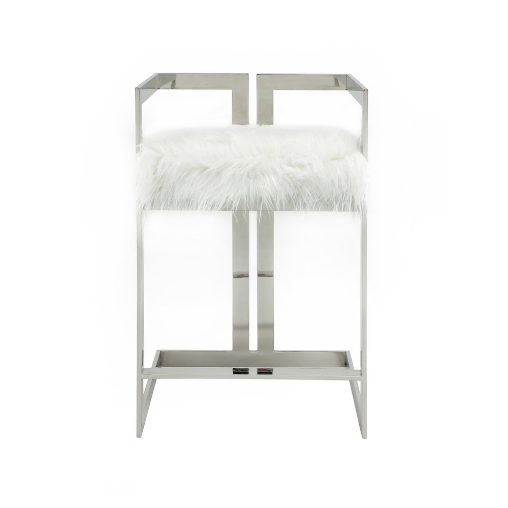 Kenzie Counter Stool Silver/White Faux Fur
