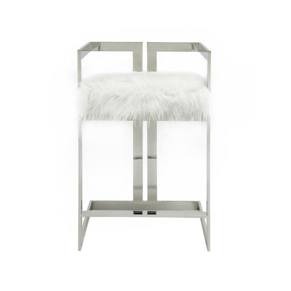Kenzie Counter Stool Silver/White Faux Fur