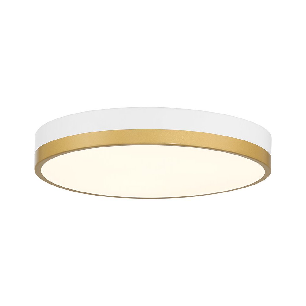 LED Flush Mount in White with Antique Brushed Brass Color