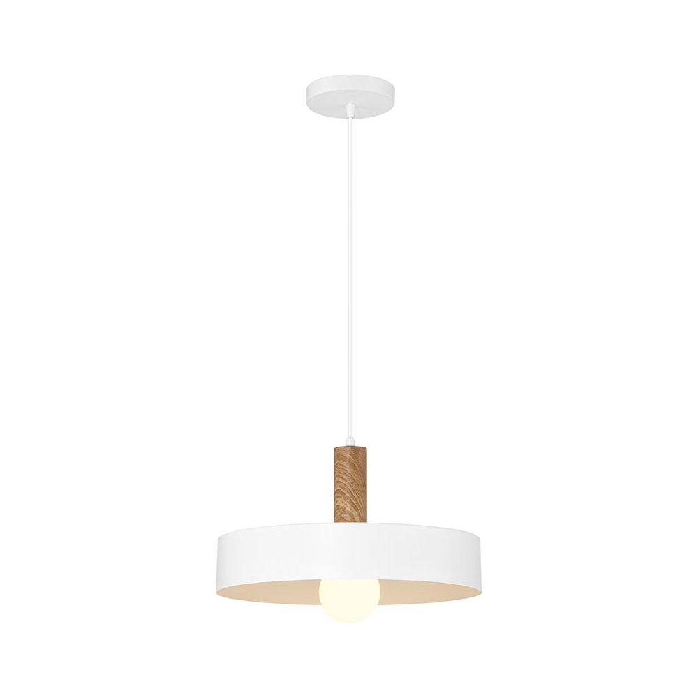 1 Light Pendant in White with Wood Grain Color