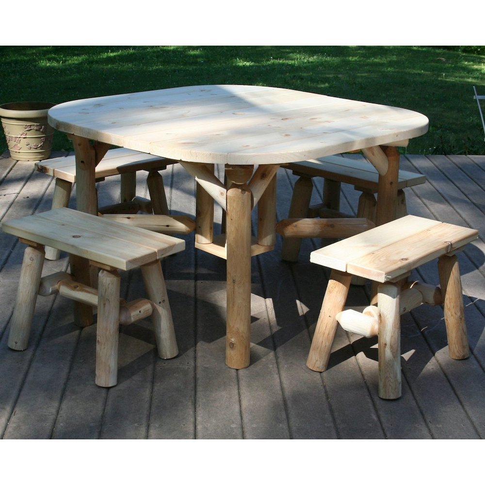 Cedar Log 47' Roundabout Table/ 4 Benches