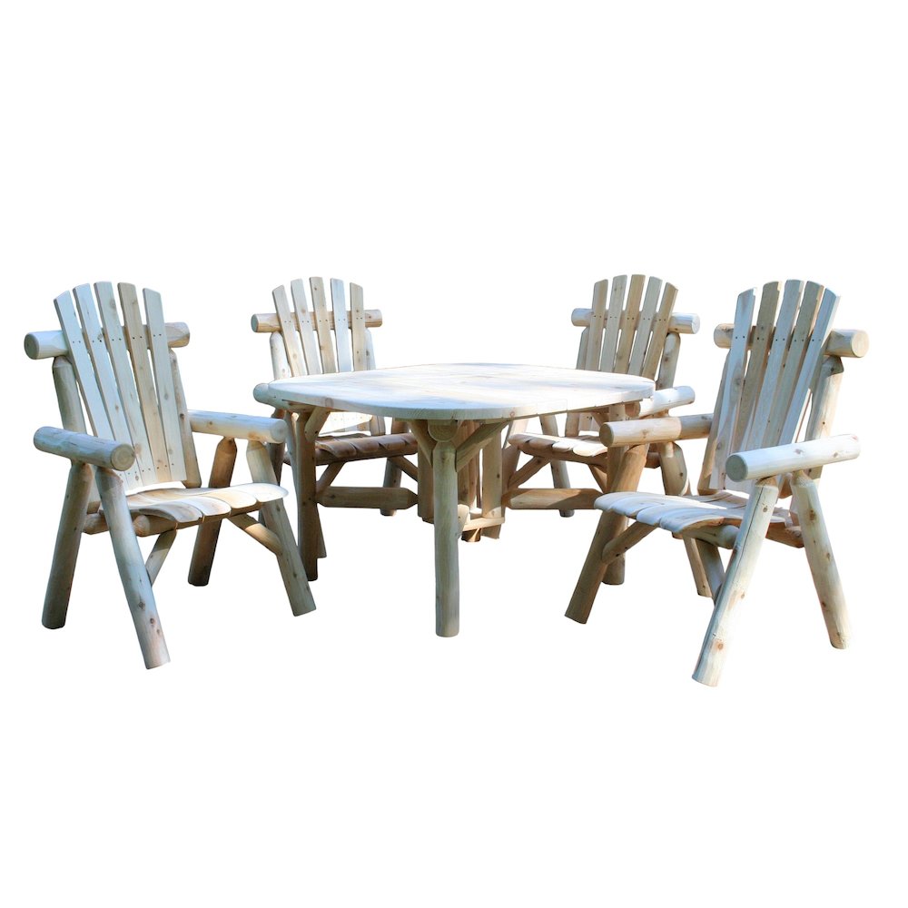 Cedar log 47" Roundabout Table/ 4 Chair Set