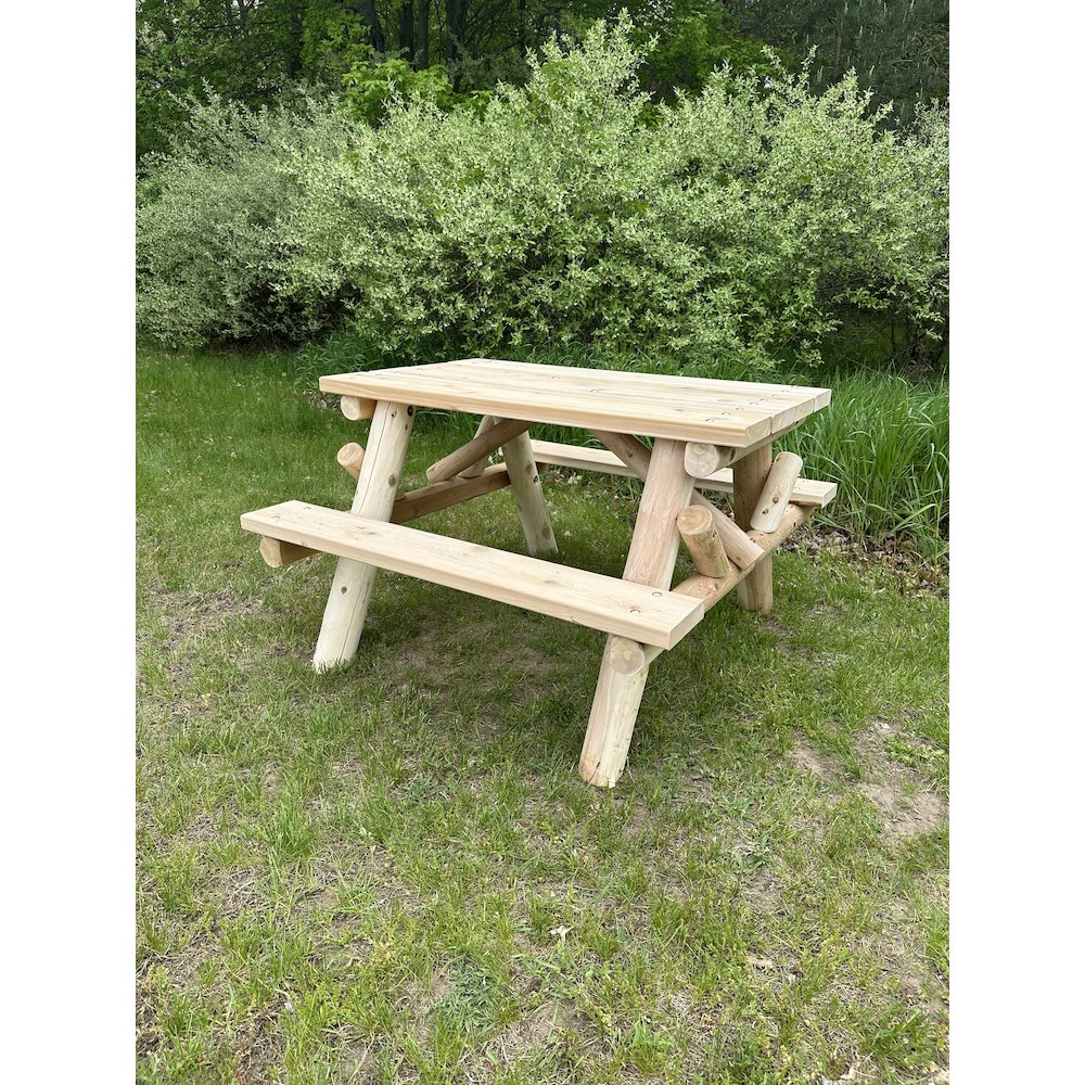 4' Log Picnic Table  Attached Benches