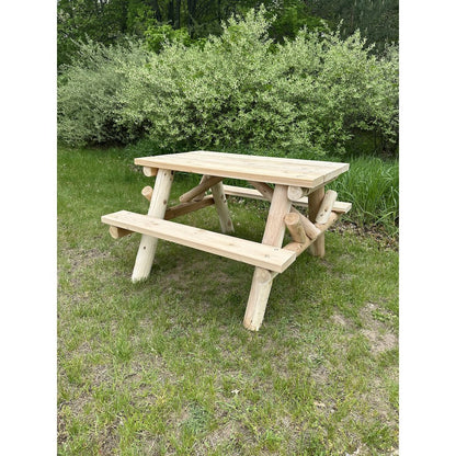 4' Log Picnic Table  Attached Benches