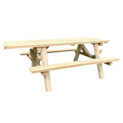 6' ADA Log Picnic Table  Attached Benches