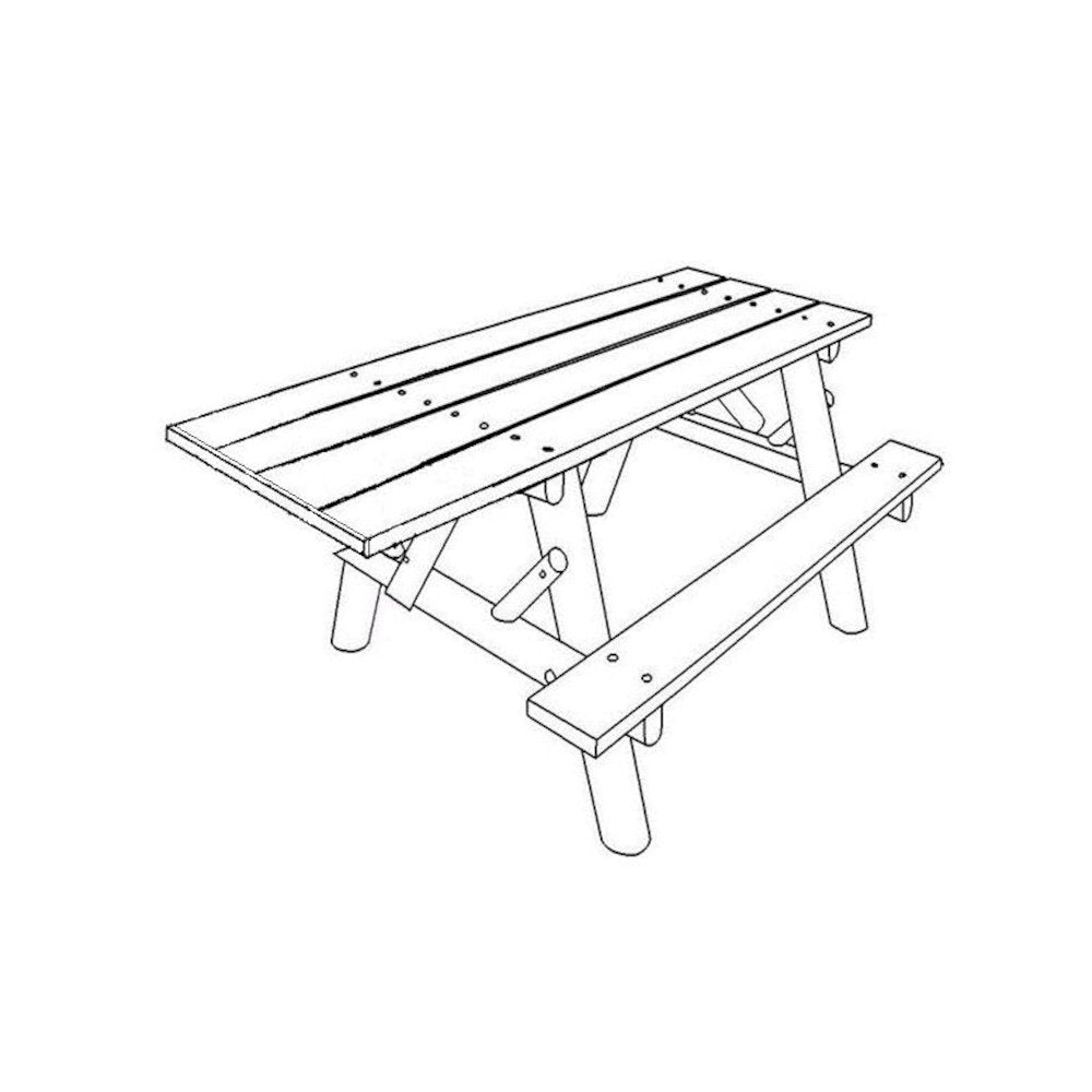 6' ADA Log Picnic Table  Attached Benches